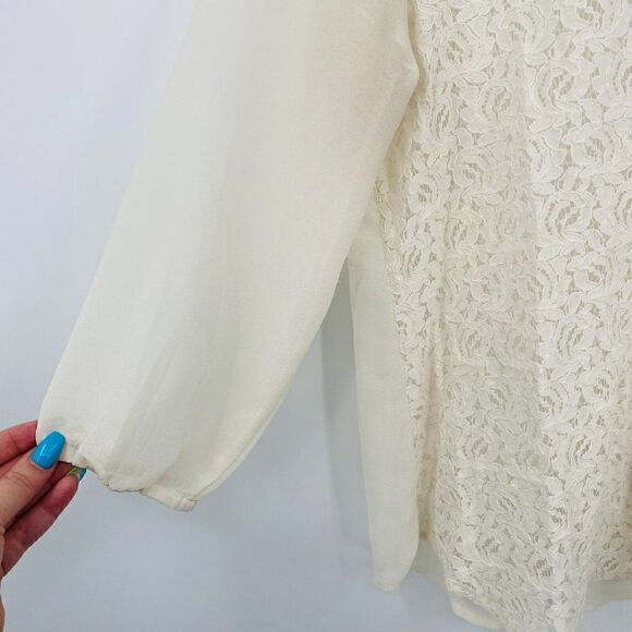 Lucky Brand Size Medium Ivory Floral Lace Front 3/4 Sleeve Boho Blouse Top - Picture 6 of 7